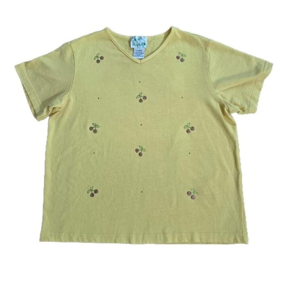 Quacker Factory Cherry Rhinestone Bling T Shirt